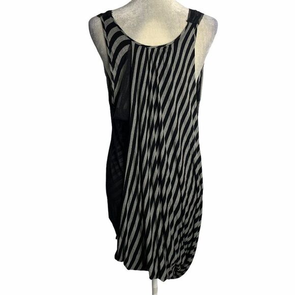 Vintage Y2K BCBG Bodycon Dress Womens M Black Gray Striped Draped Mesh Overlay - Picture 1 of 7